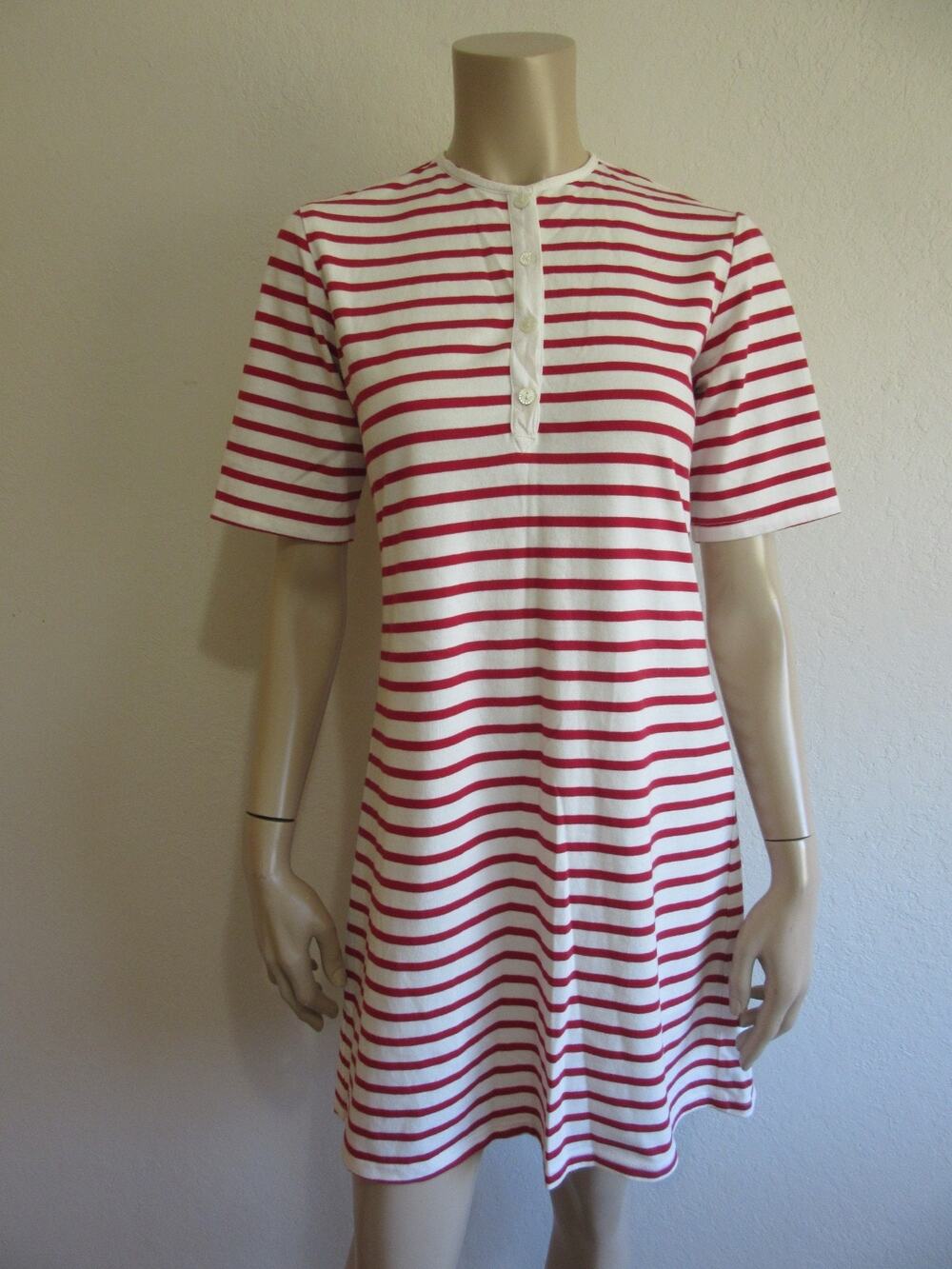 Fine Garments by Bell Red/White Stripe S Short Sleeve Cotton Casual Dress-JB3
